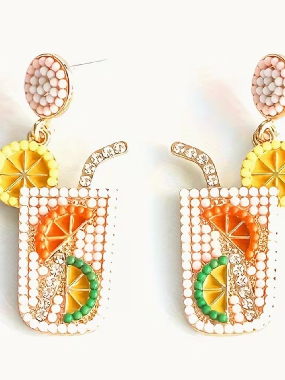 Unique Lemonade Statement Earrings - stud posts with drop -Oranges, green, white